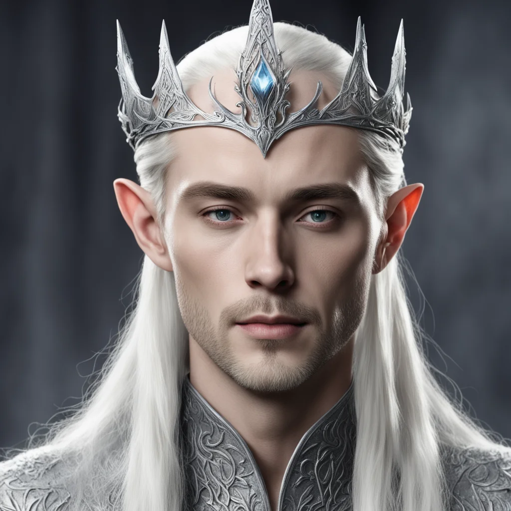 aiking thranduil wearing small silver elvish circlet with diamond 