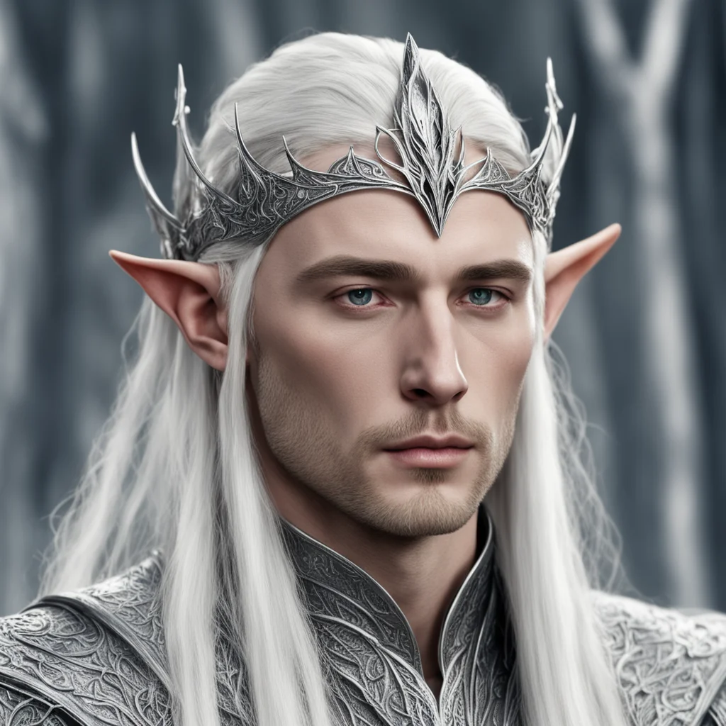 aiking thranduil wearing small silver elvish circlet with diamond good looking trending fantastic 1