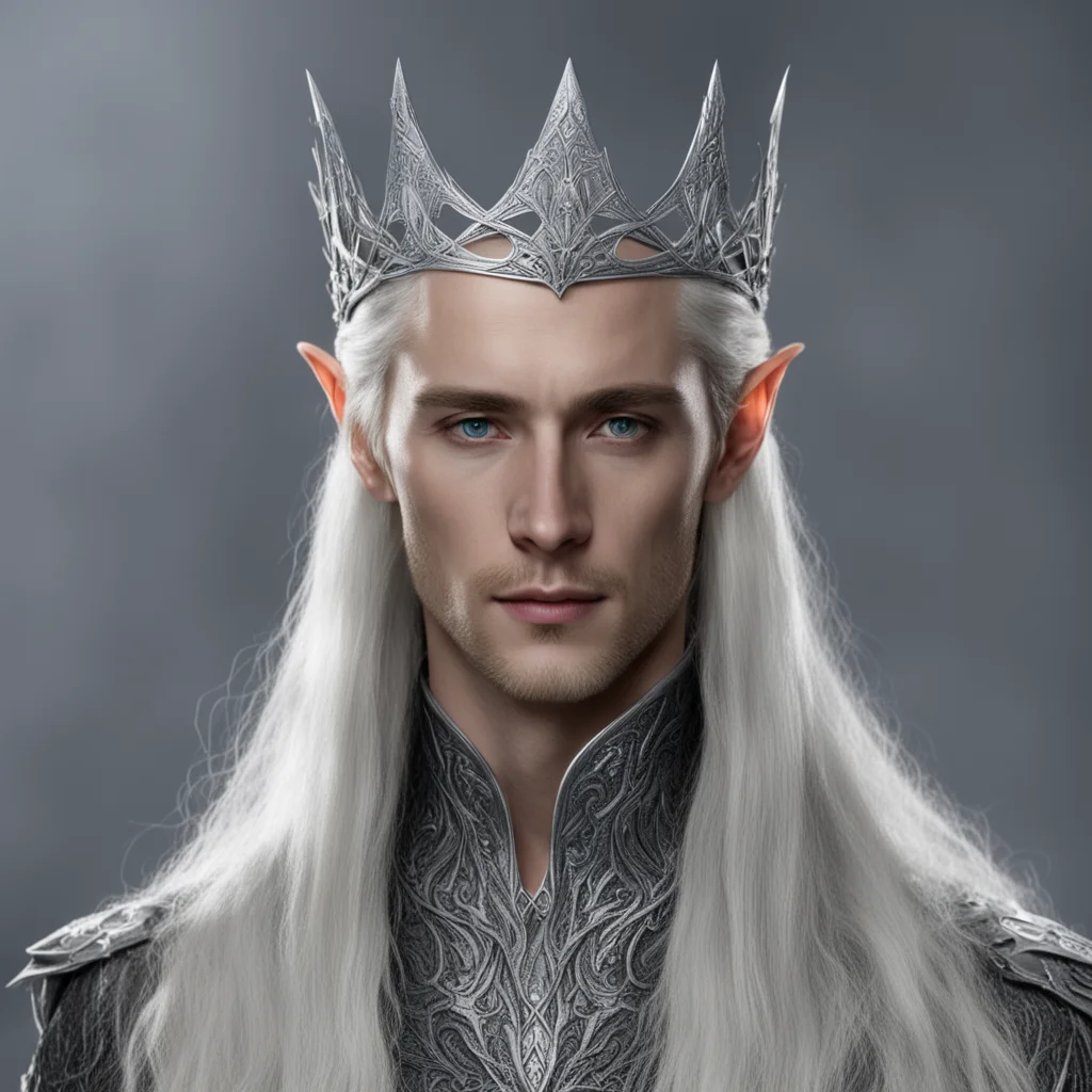 aiking thranduil wearing small silver elvish circlet with diamond