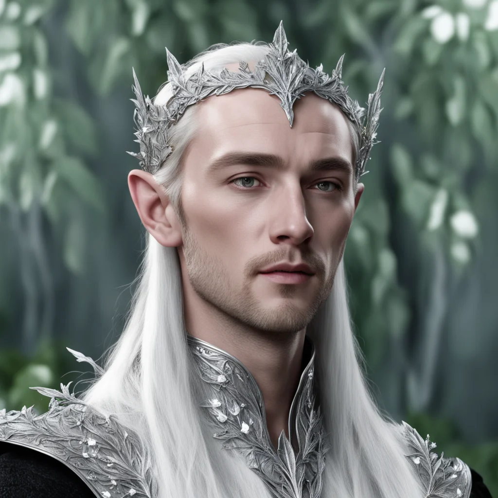 king thranduil wearing small silver holly leaf elven circlet with diamonds amazing awesome portrait 2