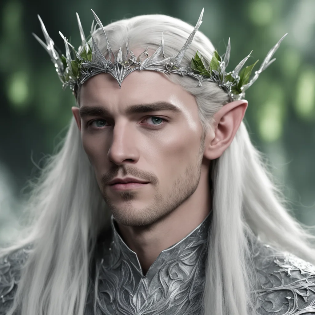 king thranduil wearing small silver holly leaf elven circlet with diamonds good looking trending fantastic 1