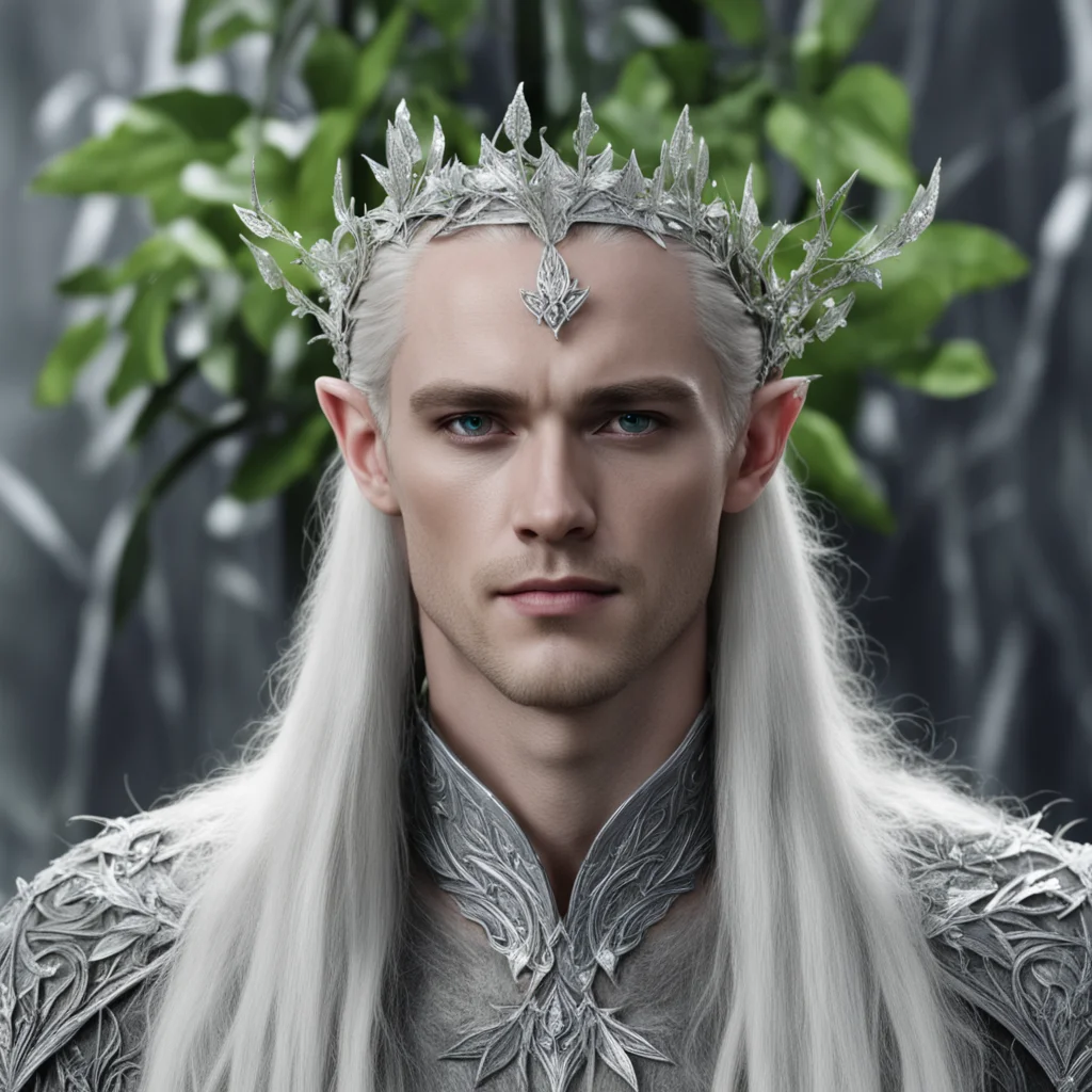 aiking thranduil wearing small silver ivy leaf elven circlet with diamonds amazing awesome portrait 2