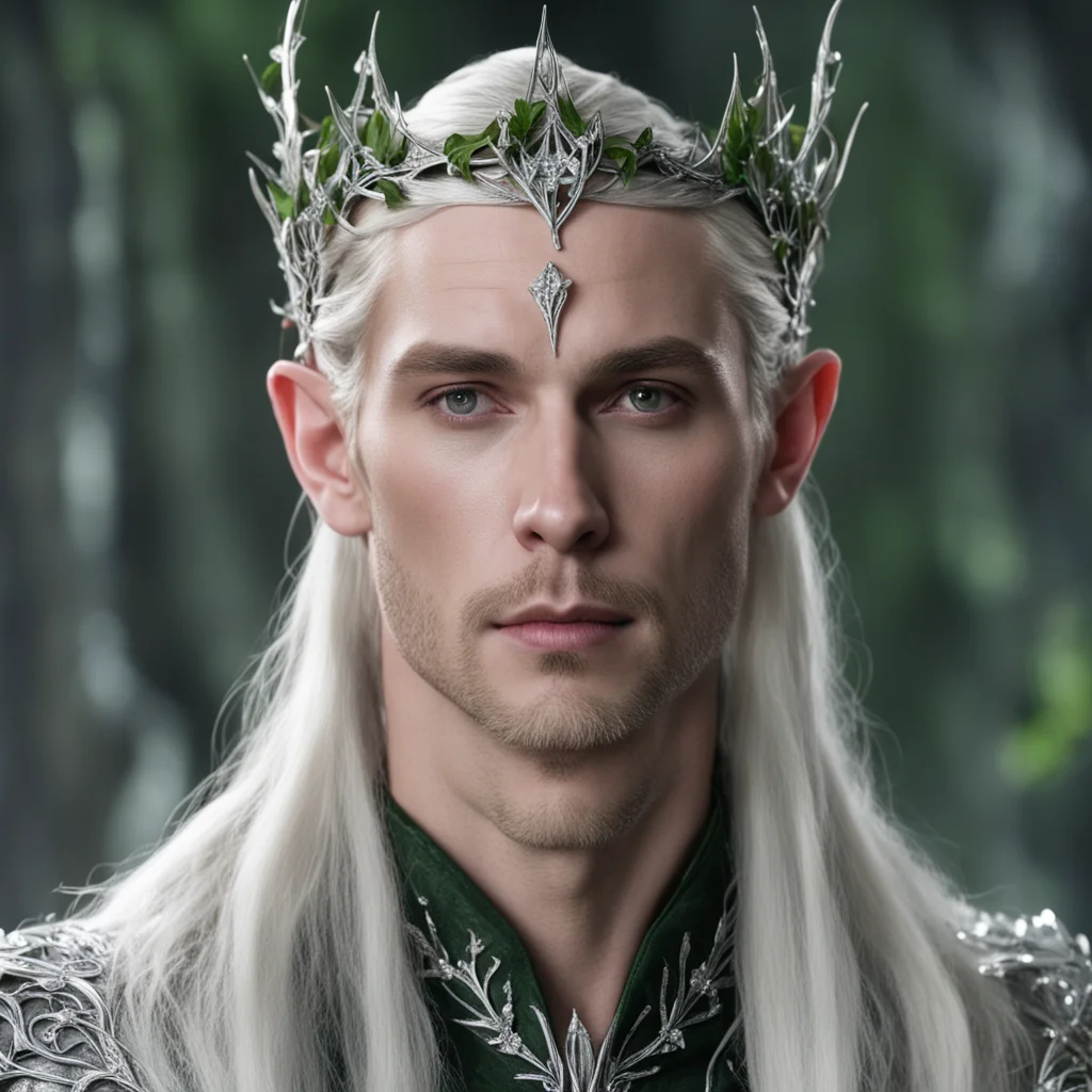 aiking thranduil wearing small silver ivy leaf elven circlet with diamonds good looking trending fantastic 1