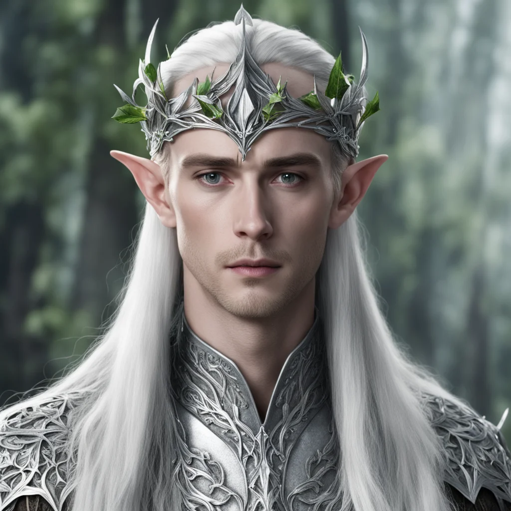 aiking thranduil wearing small silver ivy leaf elven circlet with diamonds