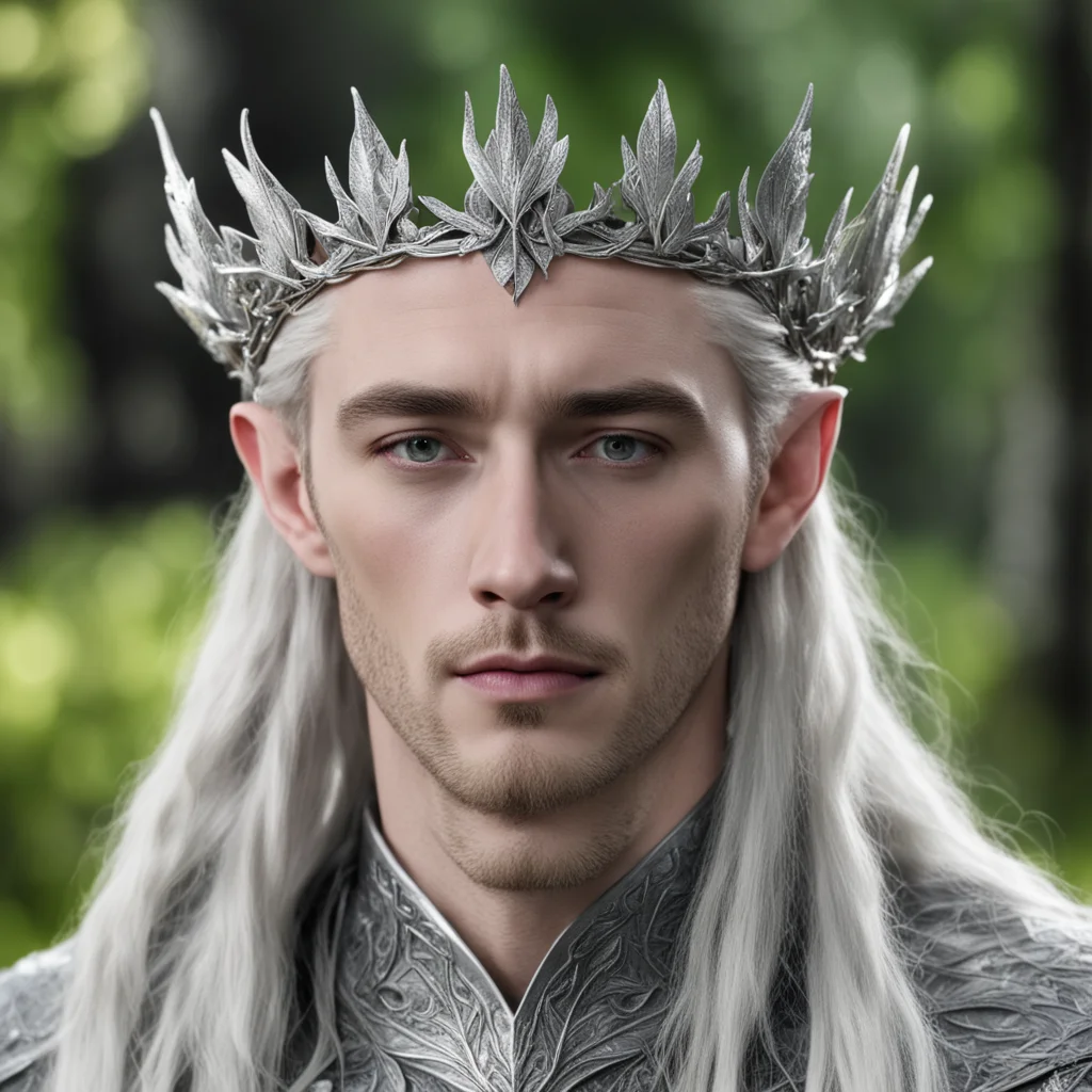 king thranduil wearing small silver oak leaf elven circlet with diamonds amazing awesome portrait 2