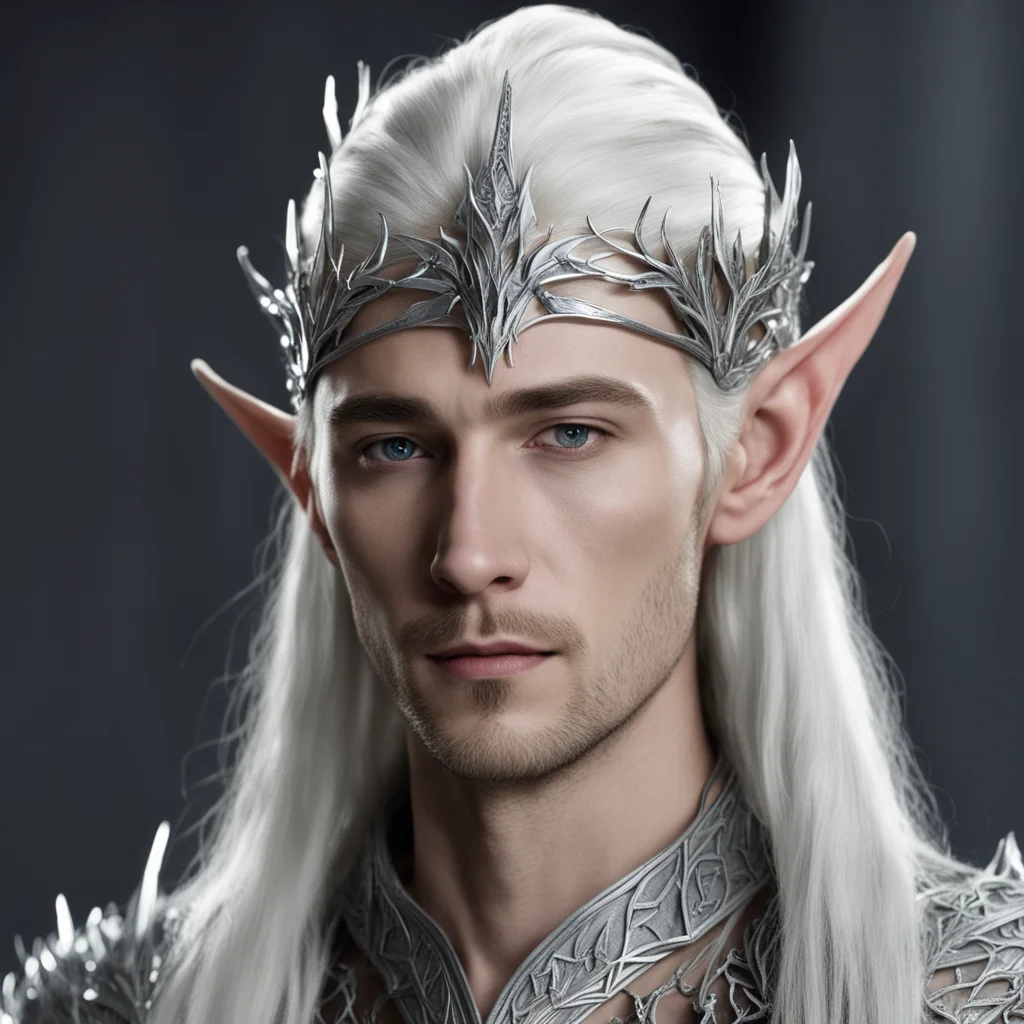 aiking thranduil wearing small silver wood elf circlet with diamond good looking trending fantastic 1