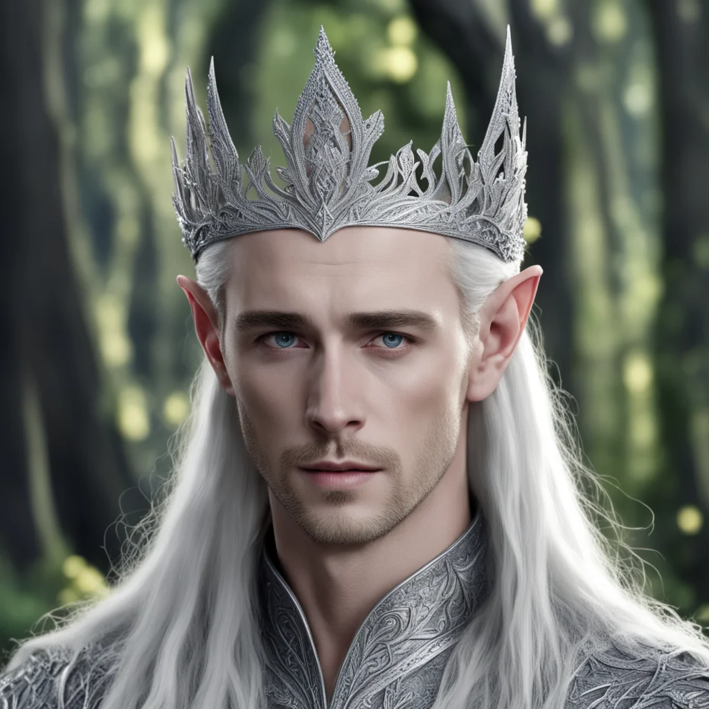 aiking thranduil wearing small silver wood elf tiara with diamonds amazing awesome portrait 2