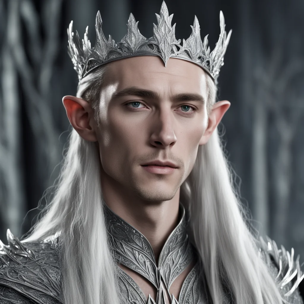 aiking thranduil wearing small silver wood elf tiara with diamonds confident engaging wow artstation art 3