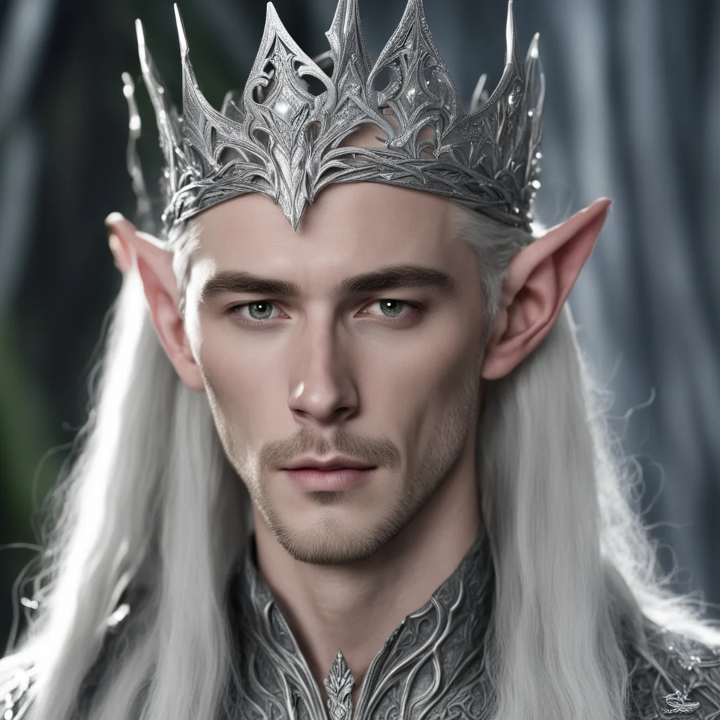 aiking thranduil wearing small silver wood elf tiara with diamonds good looking trending fantastic 1