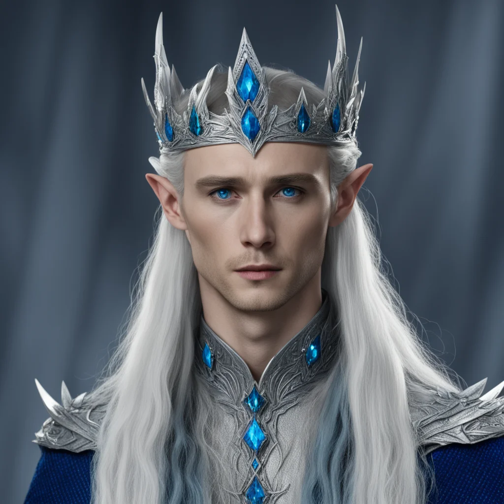 king thranduil wearing small silver wood rod circlet with blue diamonds good looking trending fantastic 1