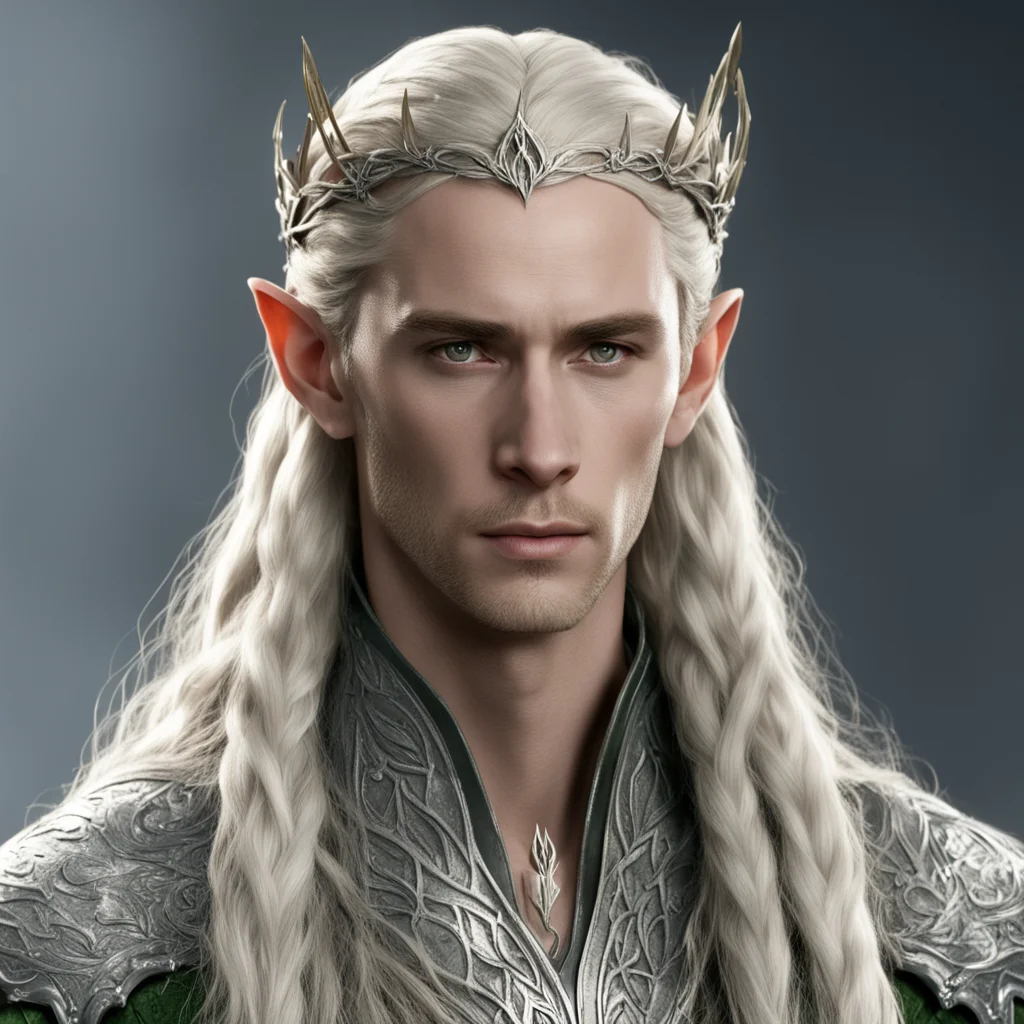 aiking thranduil wirh blond hair with braids wearing laurel leaf made from silver elvish circlet with diamonds amazing awesome portrait 2