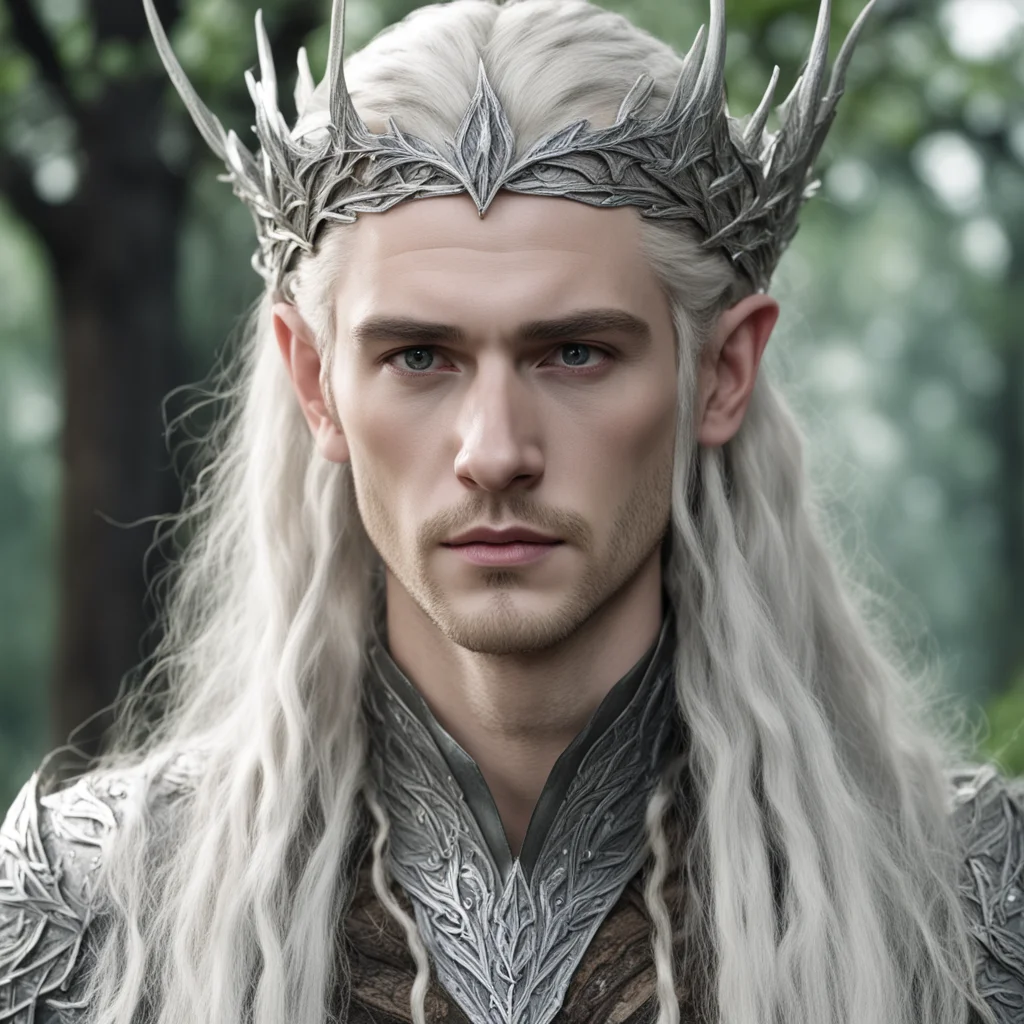 king thranduil with blond hair and braids and silver elm leaf silver elvish circlet with large center diamond  amazing awesome portrait 2