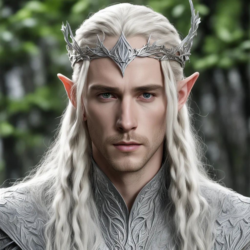 aiking thranduil with blond hair and braids and silver elm leaf silver elvish circlet with large center diamond  good looking trending fantastic 1