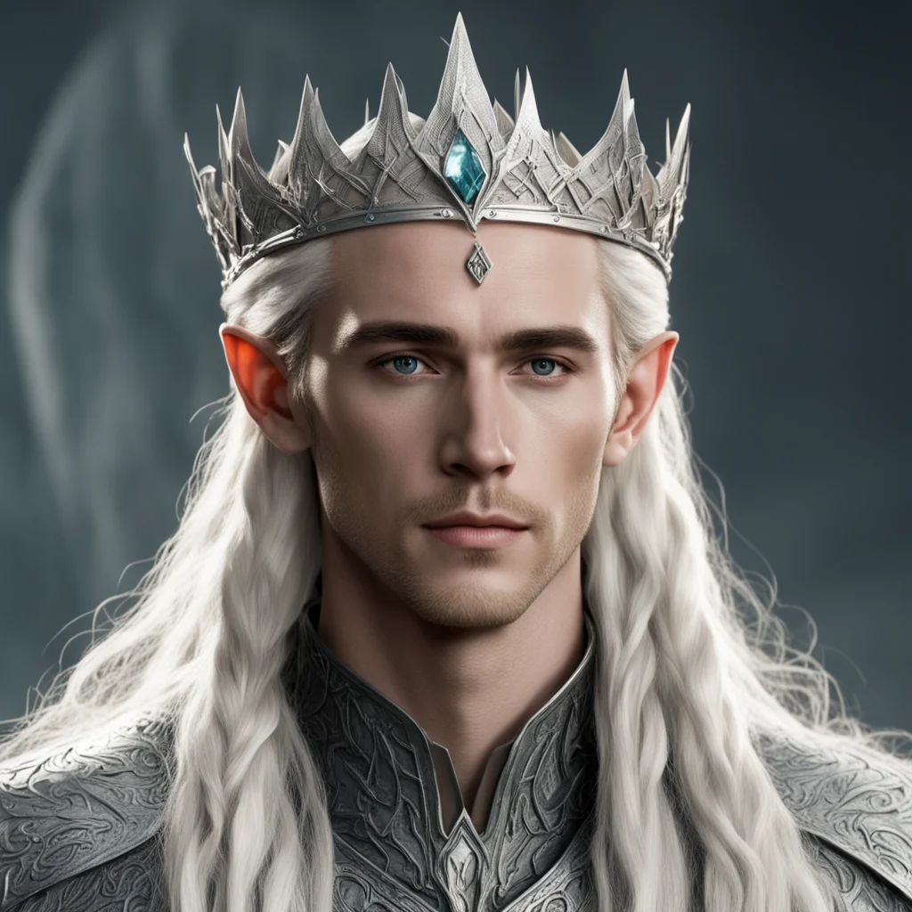 aiking thranduil with blond hair and braids wearing a silver sindarin elvish crown with large center diamond confident engaging wow artstation art 3