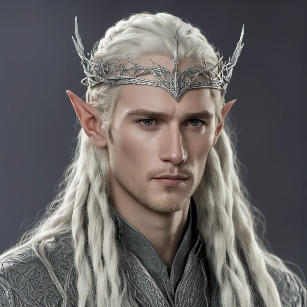 aiking thranduil with blond hair and braids wearing a small thin silver serpentine nandorin elvish circlet with center diamond good looking trending fantastic 1