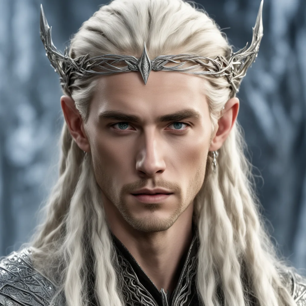 aiking thranduil with blond hair and braids wearing battle of the five armies silver elven circlet with  center diamond amazing awesome portrait 2
