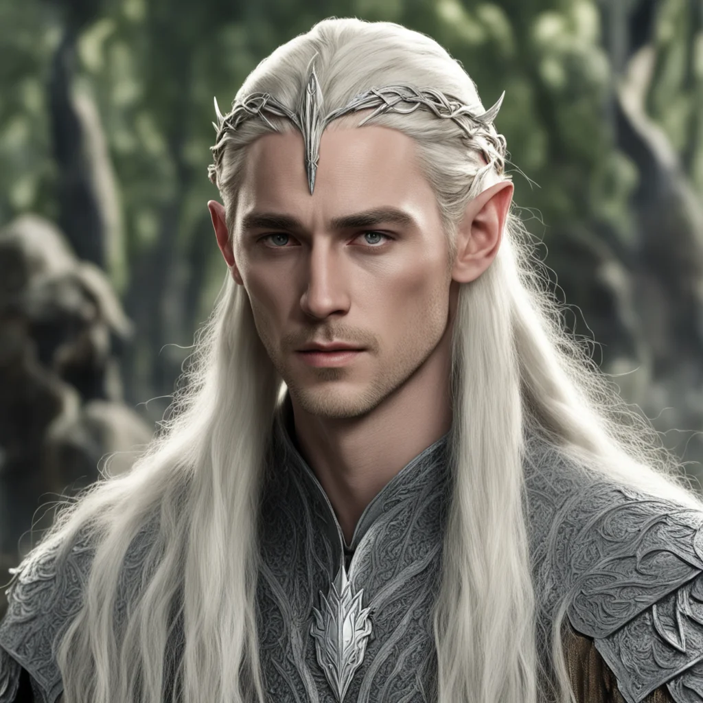 aiking thranduil with blond hair and braids wearing battle of the five armies silver elven circlet with  center diamond