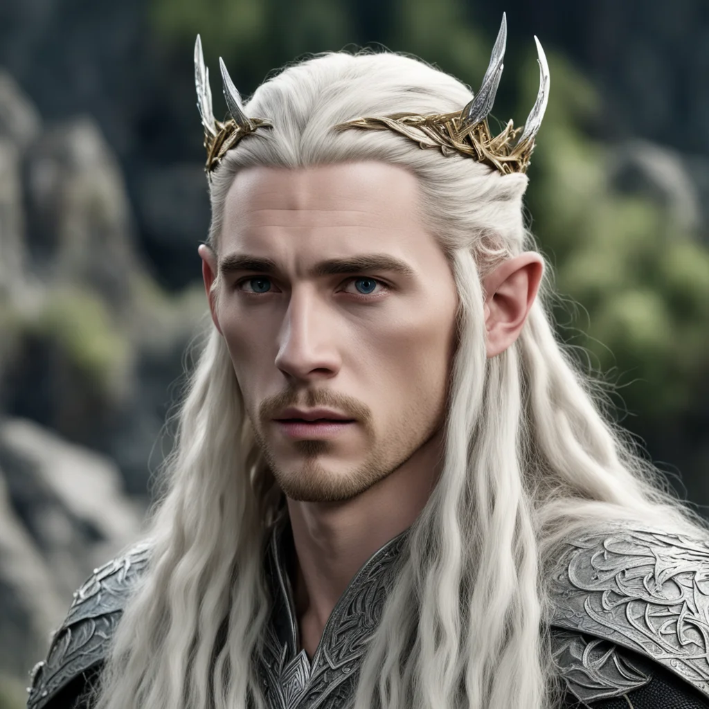aiking thranduil with blond hair and braids wearing battle of the five armies silver elven circlet with large center diamond  amazing awesome portrait 2
