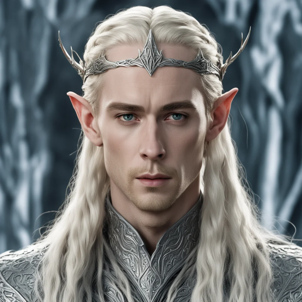 king thranduil with blond hair and braids wearing battle of the five armies silver elven circlet with large center diamond  good looking trending fantastic 1