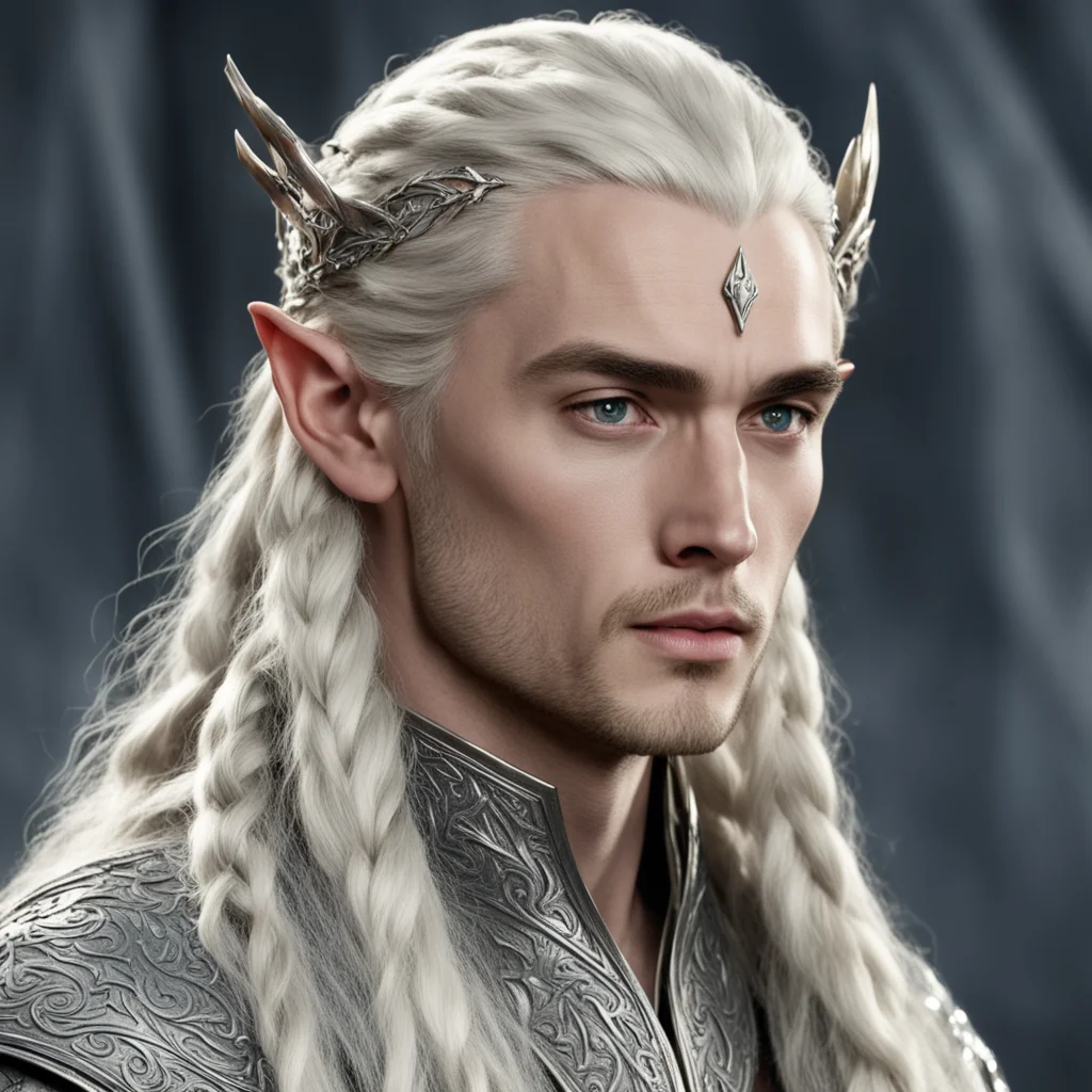 aiking thranduil with blond hair and braids wearing battle of the five armies silver elven circlet with large center diamond 