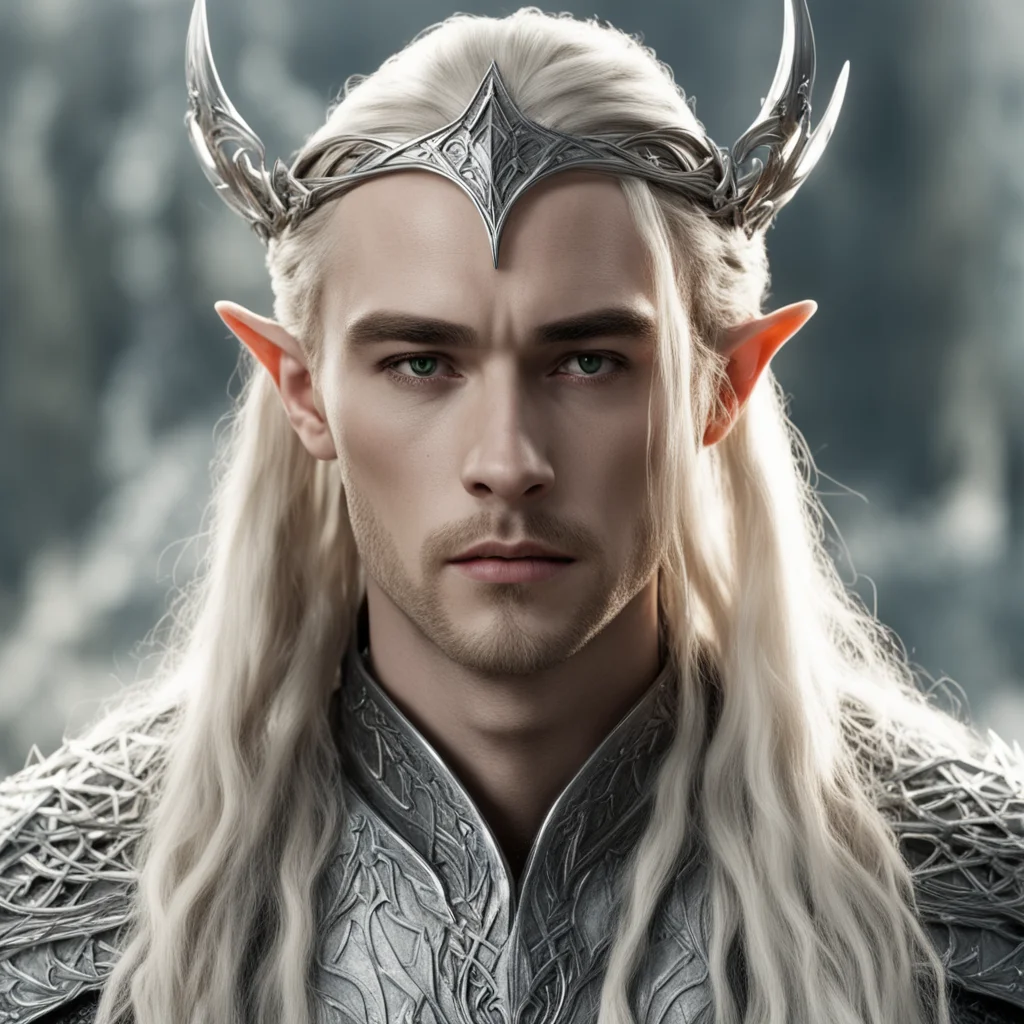 aiking thranduil with blond hair and braids wearing battle of the five armies silver elven circlet with large center diamond amazing awesome portrait 2