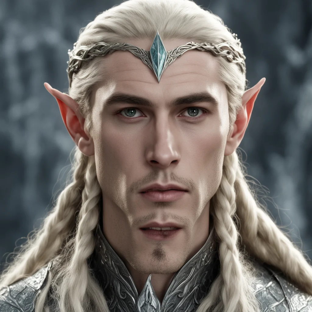 aiking thranduil with blond hair and braids wearing battle of the five armies silver elven circlet with large center diamond