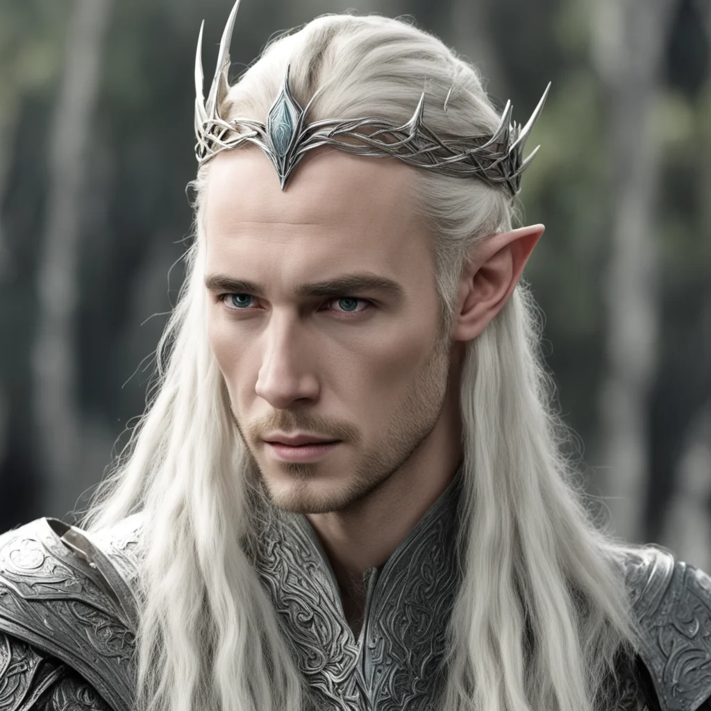aiking thranduil with blond hair and braids wearing battle of the five armies silver elven circlet with large center white gem amazing awesome portrait 2