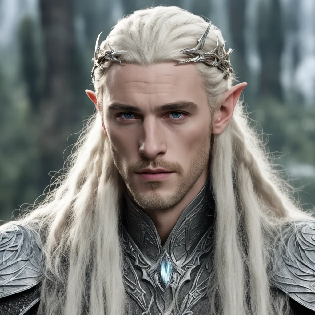 king thranduil with blond hair and braids wearing battle of the five armies silver elven circlet with large center white gem good looking trending fantastic 1