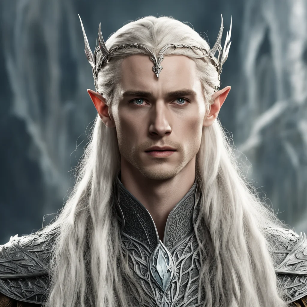aiking thranduil with blond hair and braids wearing battle of the five armies silver elvish circlet with large center diamond amazing awesome portrait 2