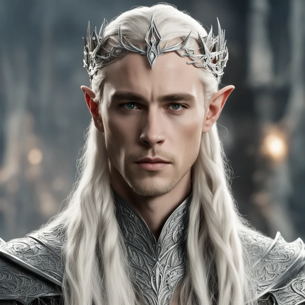 aiking thranduil with blond hair and braids wearing battle of the five armies silver elvish circlet with large center diamond good looking trending fantastic 1