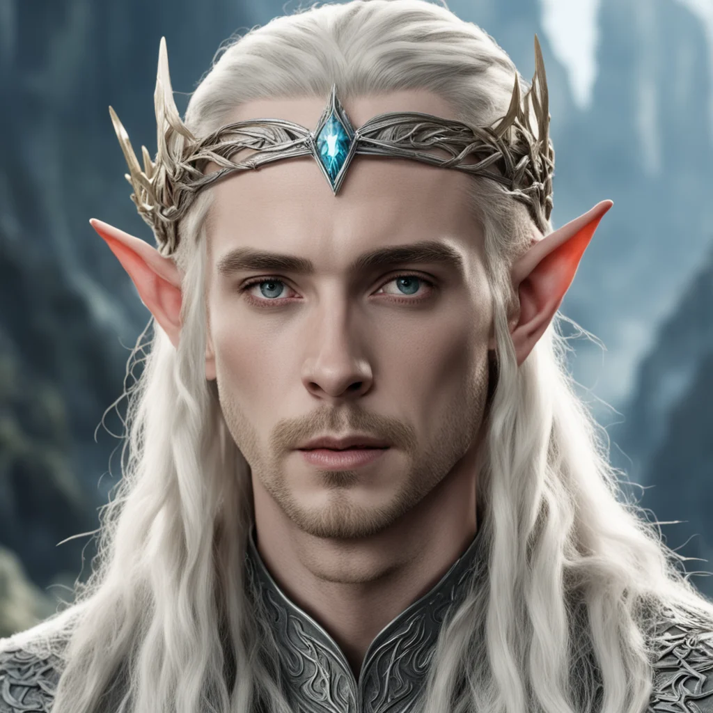 aiking thranduil with blond hair and braids wearing battle of the five armies silver elvish circlet with large center diamond