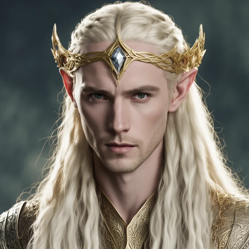 aiking thranduil with blond hair and braids wearing gold the hobbit elvish circlet with large center diamond amazing awesome portrait 2
