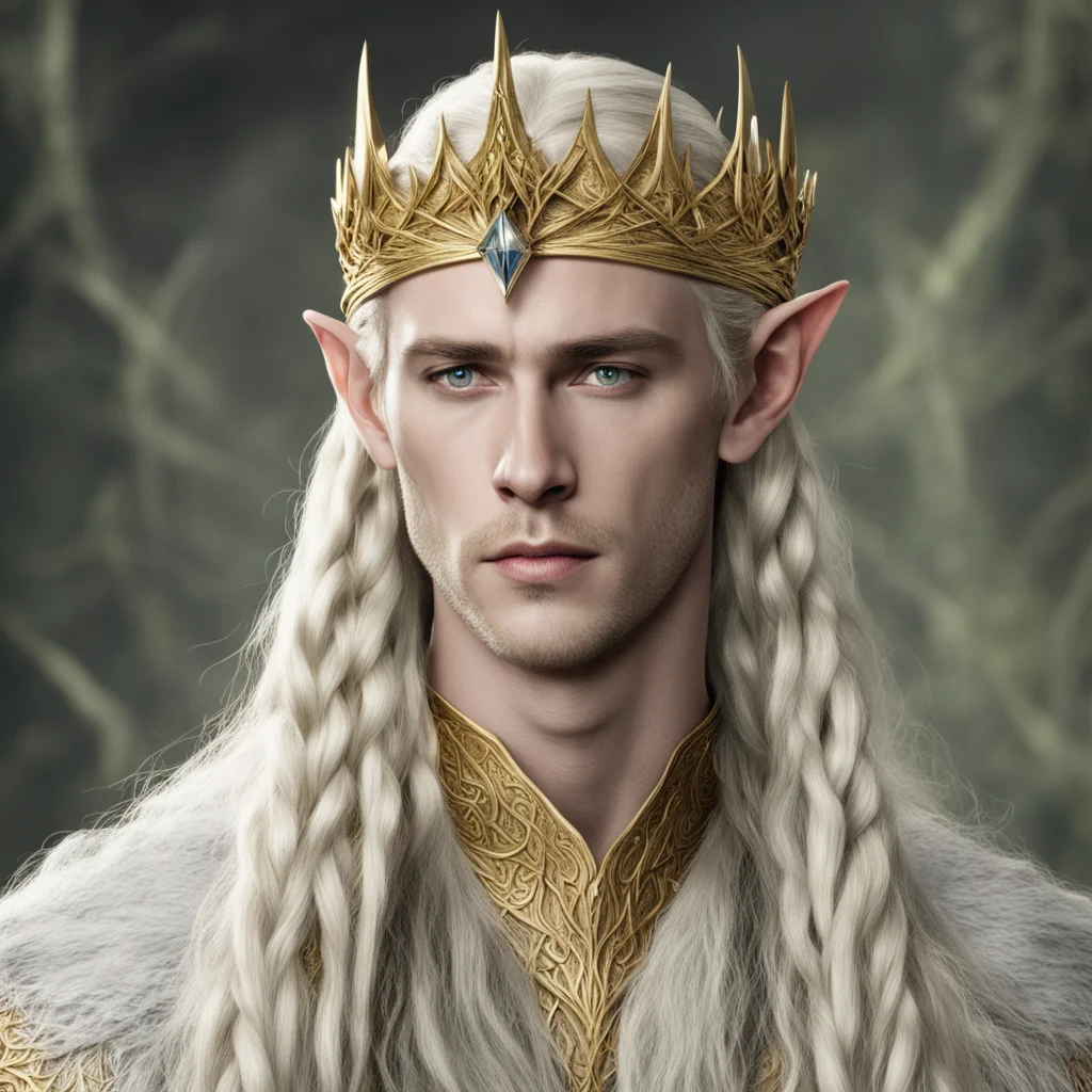 aiking thranduil with blond hair and braids wearing gold the hobbit elvish circlet with large center diamond good looking trending fantastic 1
