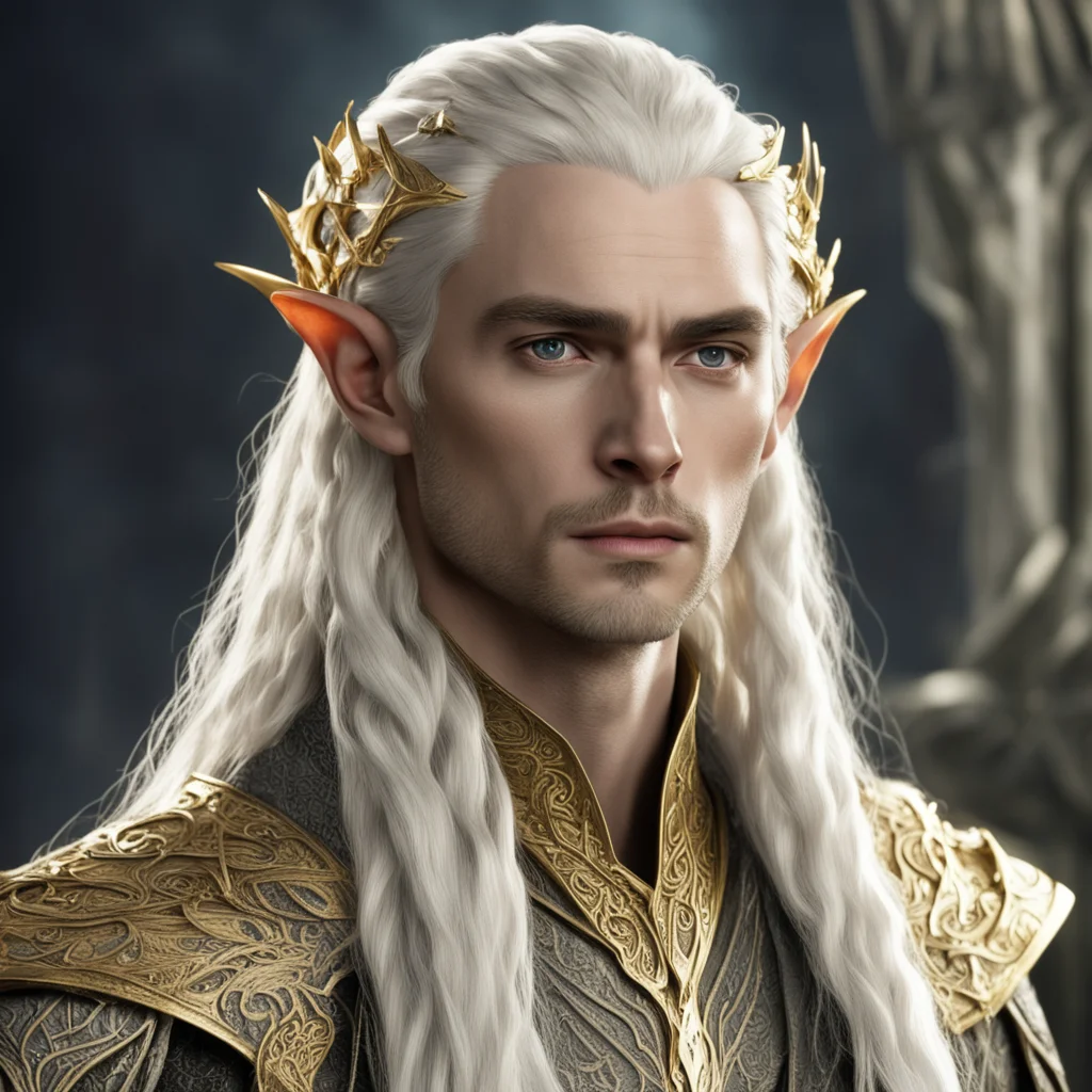 aiking thranduil with blond hair and braids wearing gold the hobbit elvish coroner with clusters of diamonds and large center diamond  amazing awesome portrait 2