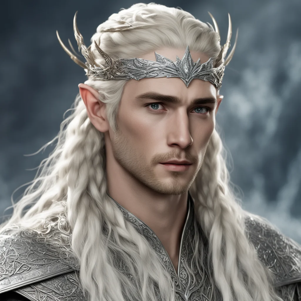 king thranduil with blond hair and braids wearing half silver elvish circlet encrusted with diamonds with center diamond amazing awesome portrait 2
