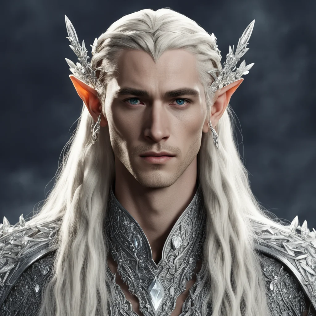 aiking thranduil with blond hair and braids wearing large clusters of diamonds to form a silver elvish circlet with large center diamond good looking trending fantastic 1
