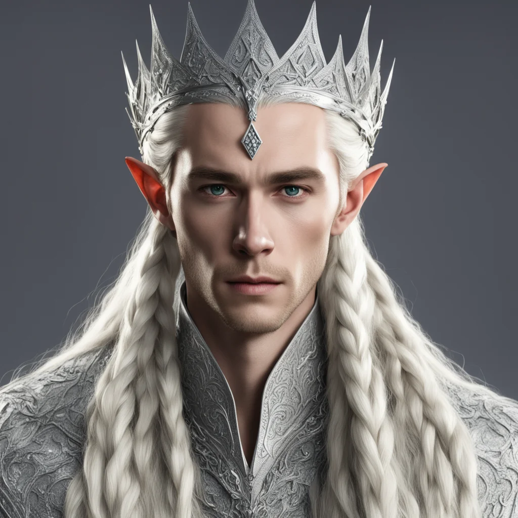 aiking thranduil with blond hair and braids wearing large silver nandorin elvish crown with large diamonds  amazing awesome portrait 2