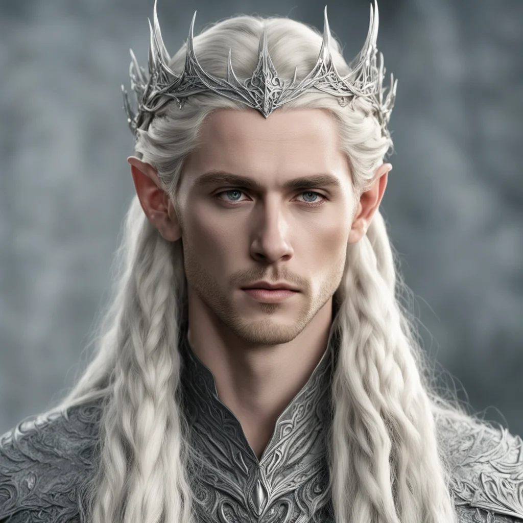 aiking thranduil with blond hair and braids wearing large silver twisted serpentine elvish circlet with large center diamond amazing awesome portrait 2