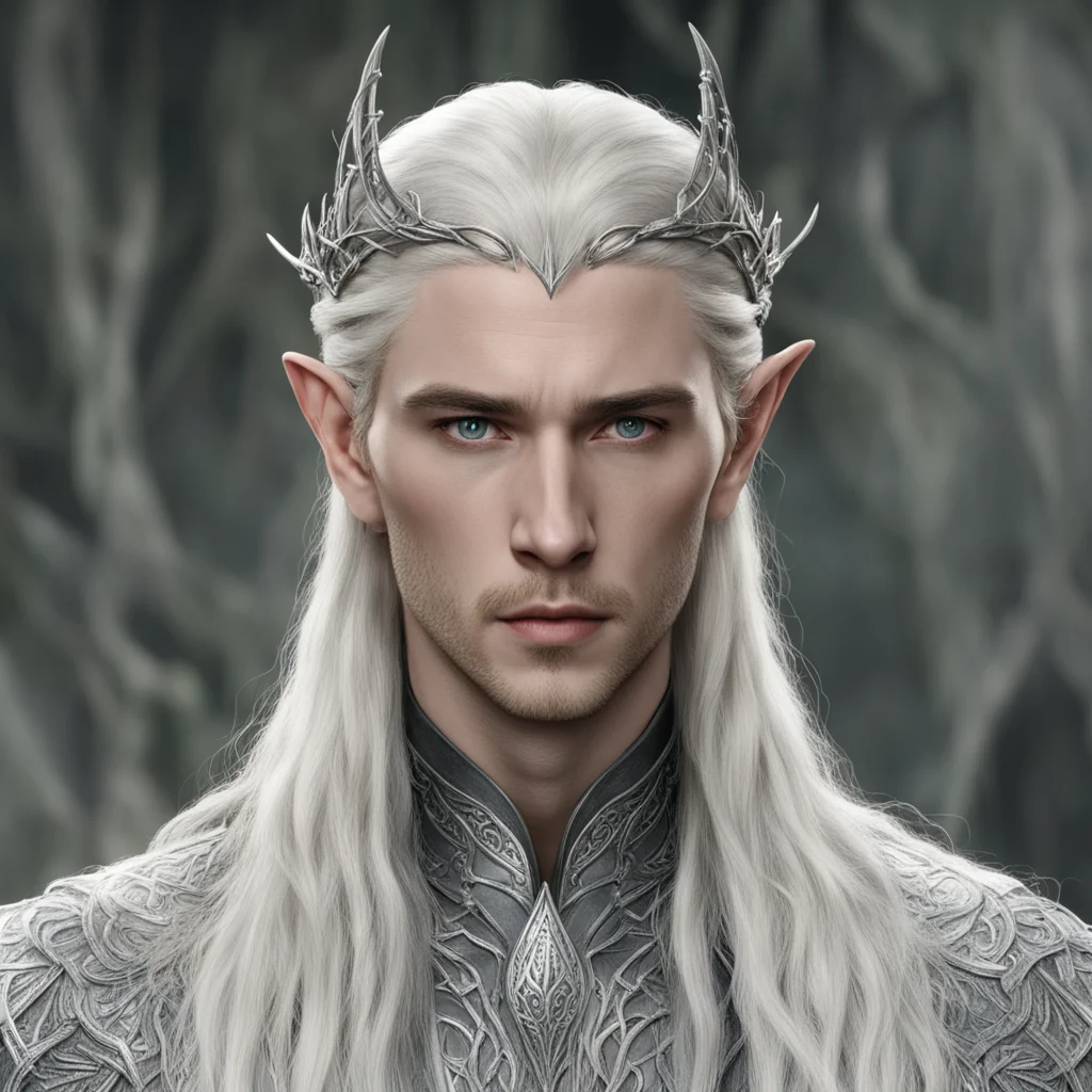 king thranduil with blond hair and braids wearing large silver twisted serpentine elvish circlet with large center diamond good looking trending fantastic 1