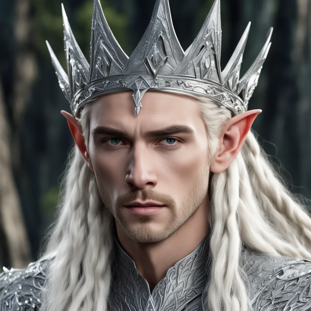 king thranduil with blond hair and braids wearing large silver wood elf crown encrusted with diamonds and large center diamond  good looking trending fantastic 1
