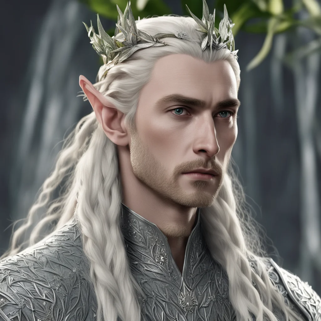 aiking thranduil with blond hair and braids wearing laurel leaves made of silver and berries made of large diamonds in the hair good looking trending fantastic 1