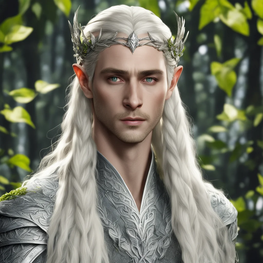 aiking thranduil with blond hair and braids wearing leaves of silver and large diamond cluster elvish circlet  confident engaging wow artstation art 3