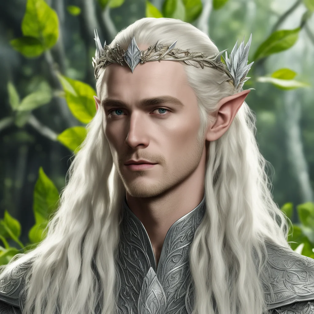 king thranduil with blond hair and braids wearing leaves of silver and large diamond cluster elvish circlet 