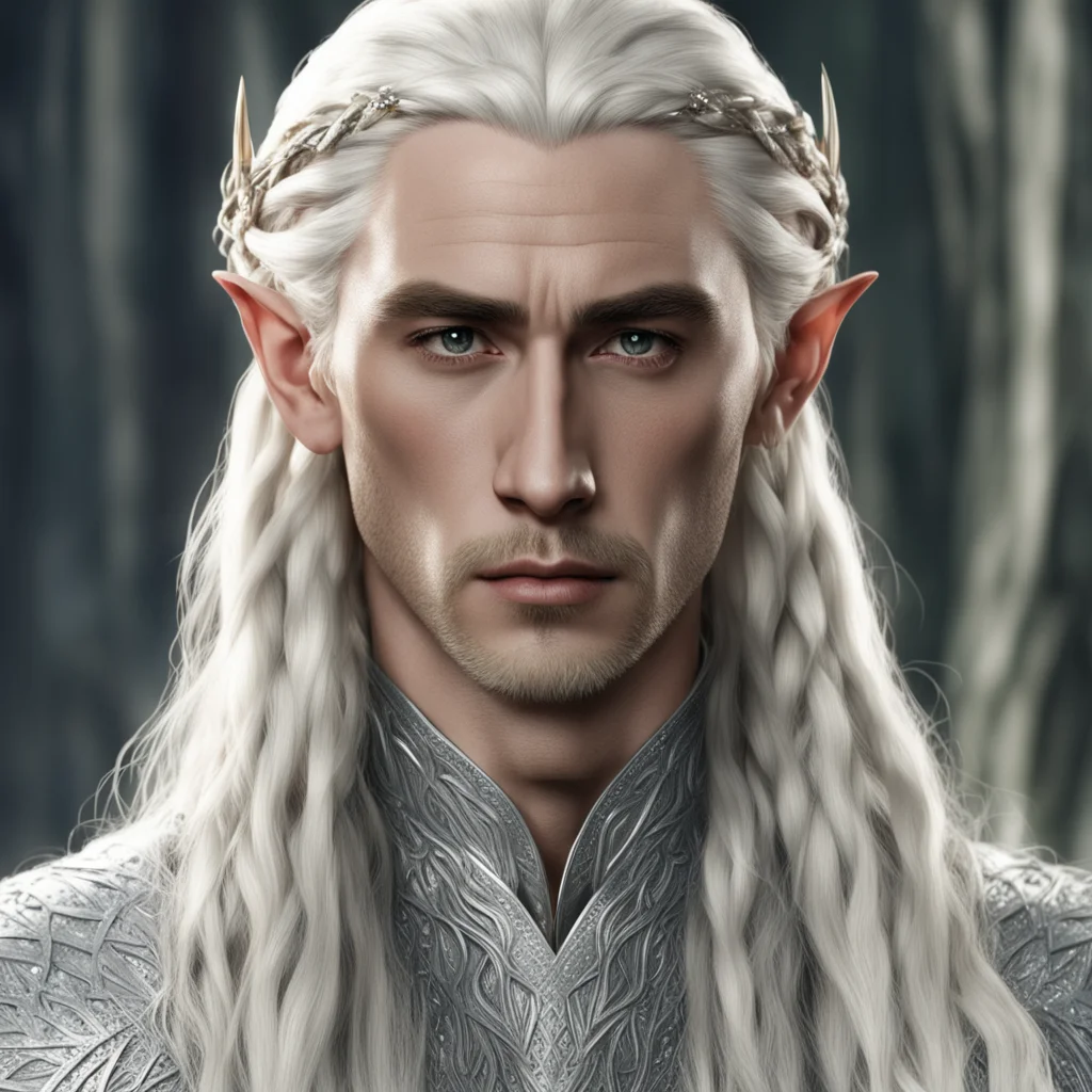 aiking thranduil with blond hair and braids wearing long silver string of large diamonds in the hair good looking trending fantastic 1