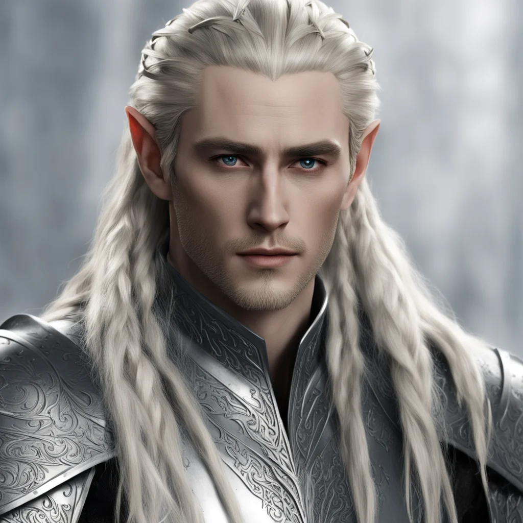aiking thranduil with blond hair and braids wearing silver armor amazing awesome portrait 2