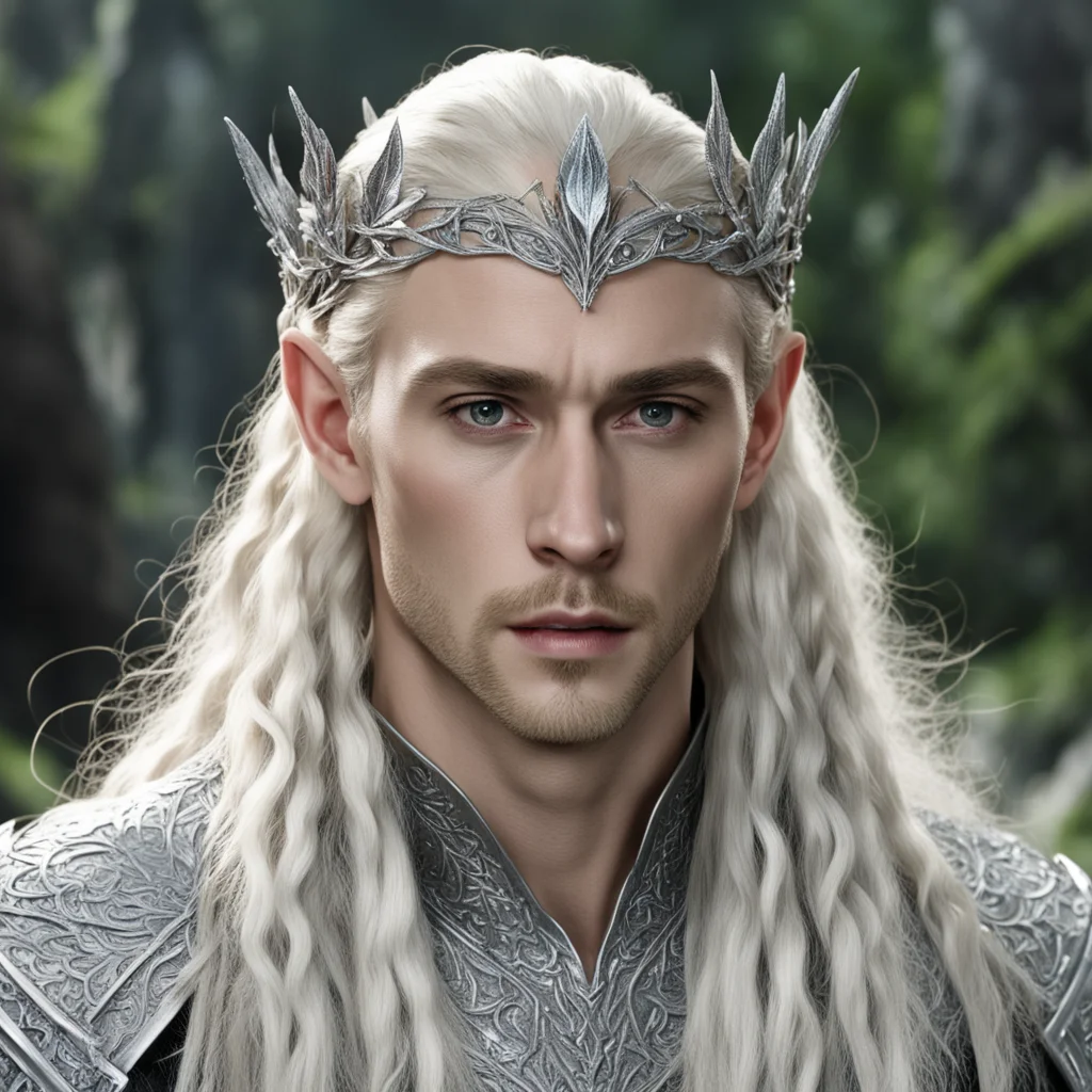 king thranduil with blond hair and braids wearing silver beech leaf silver elvish circlet encrusted with diamonds with large center diamond  amazing awesome portrait 2