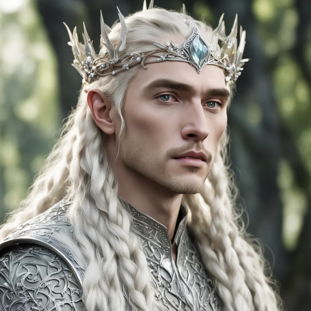 aiking thranduil with blond hair and braids wearing silver birch circlet encrusted with diamonds and large diamond clusters amazing awesome portrait 2