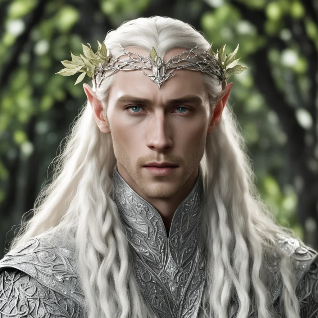 aiking thranduil with blond hair and braids wearing silver birch leaf encrusted with diamonds elvish circlet with center diamond amazing awesome portrait 2