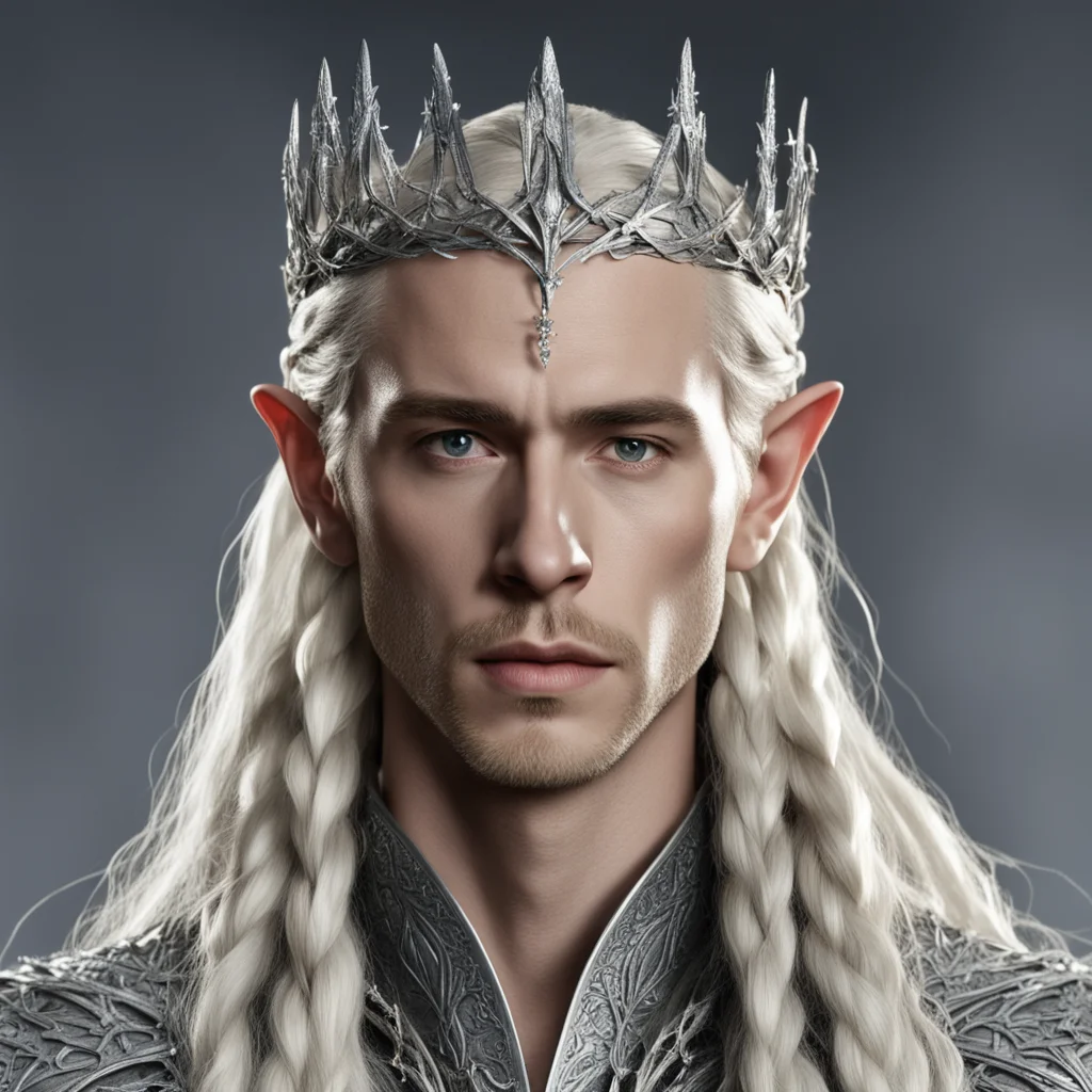 aiking thranduil with blond hair and braids wearing silver crown of thorns encrusted with diamond with large center diamond  amazing awesome portrait 2