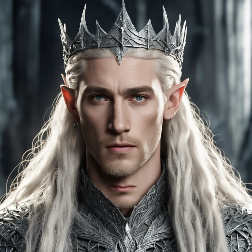 aiking thranduil with blond hair and braids wearing silver crown of thorns encrusted with diamond with large center diamond  good looking trending fantastic 1